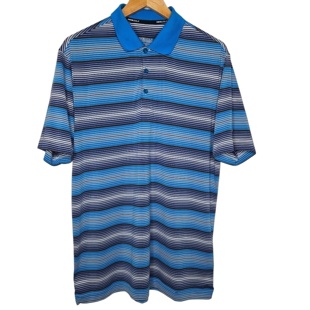 Nike Golf Mens Tour Performance Two Tone Blue Striped Golf Polo Shirt Medium